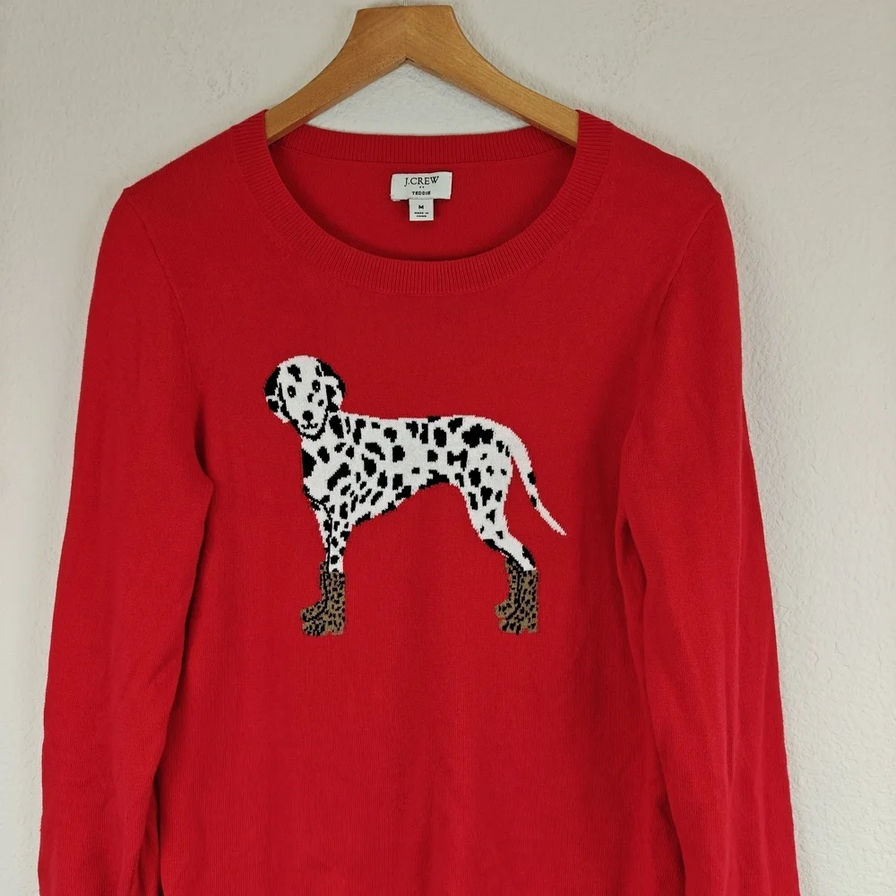 J. Crew Cotton Dalmatian Teddie Sweater In Red Sz M